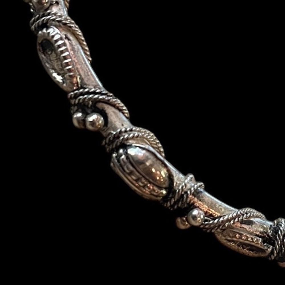 Vintage Handmade Balinese Style Silver Tone Twisted Rope Granulated Bracelet - Picture 4 of 8